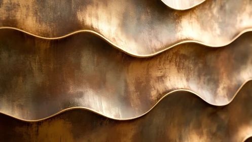 Golden metallic wave panels forming abstract wall relief.