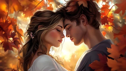 Autumn's Embrace: Two Hearts Caught in Golden Reverie