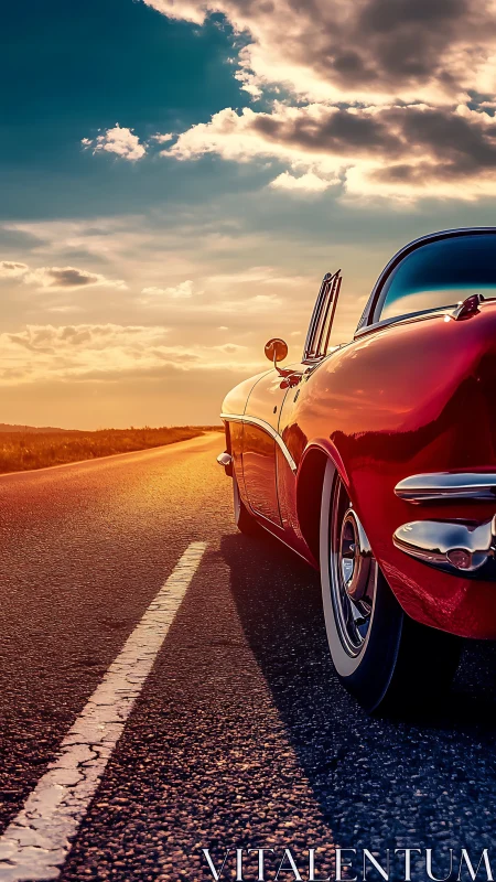 Sunlit red classic roadster rendered with high dynamic contrast