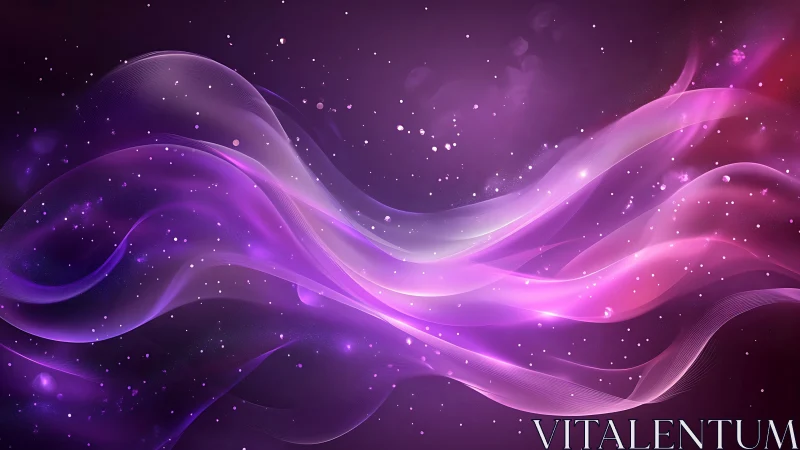 Iridescent violet light trails curve across deep cosmic void