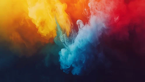 Vibrant clouds of yellow, blue, and red swirling together.