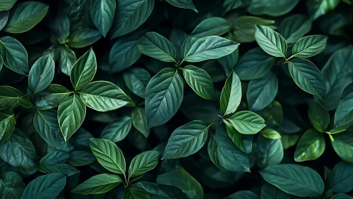 Dense green foliage pattern with layered glossy leaves.
