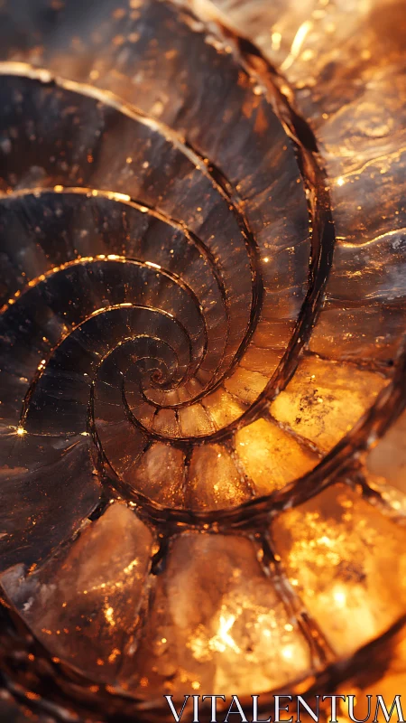 Golden spiral shell glows with molten, crystalline light.