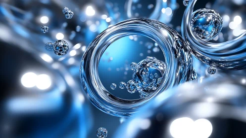 Chrome tide loops in a blue liquid dimension of light.