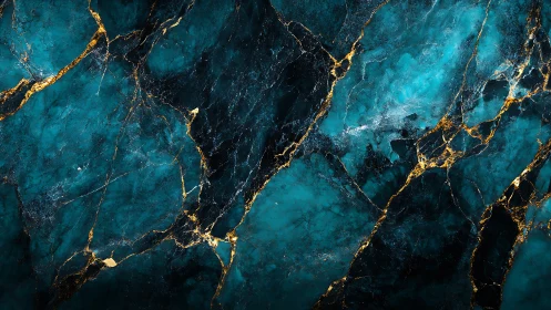 Deep teal marble texture with gold crackled veins.