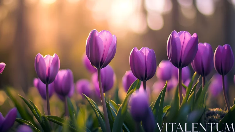 Purple tulips photographed against soft-focused warm background