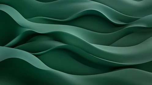 Emerald 3D wave layers forming abstract flowing landscape.
