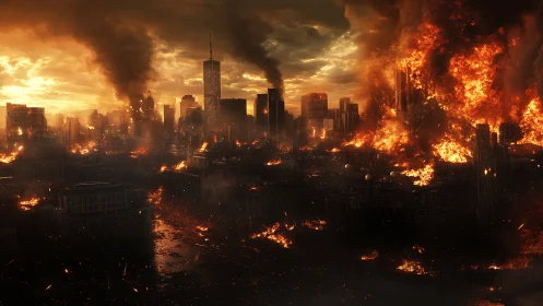 Emberstorm skyline swallowed by roaring apocalyptic inferno.