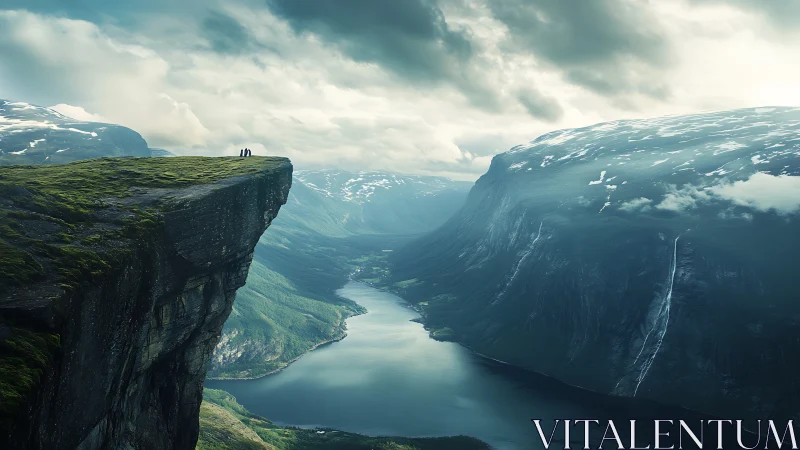 Cinematic digital landscape of cliffside fjord panorama.