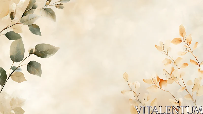 Botanical branches in soft neutral watercolor composition.