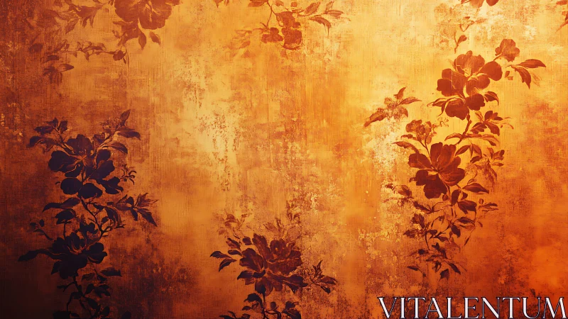 Textured orange wall with silhouetted floral stencil pattern bands