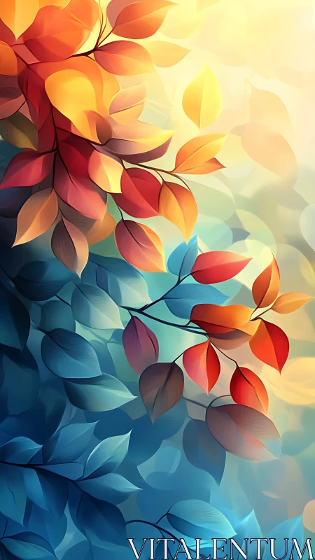 Gradient-lit foliage composition with warm to cool chromatic shift
