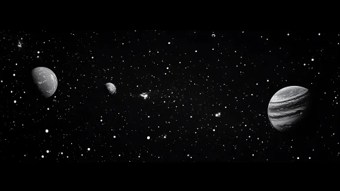 Gentle planets drifting together in a quiet starry night sky.