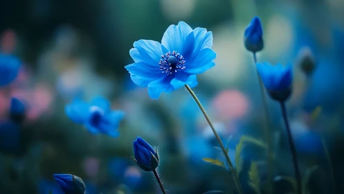 Delicate Blue Blooms Dancing in Soft Light.