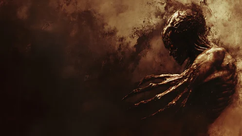Haunting creature emerging from swirling smokey shadows.