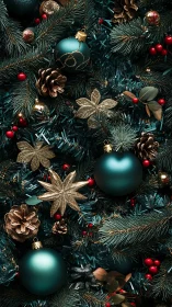 Emerald baubles and golden pine dreams on midnight fir boughs.