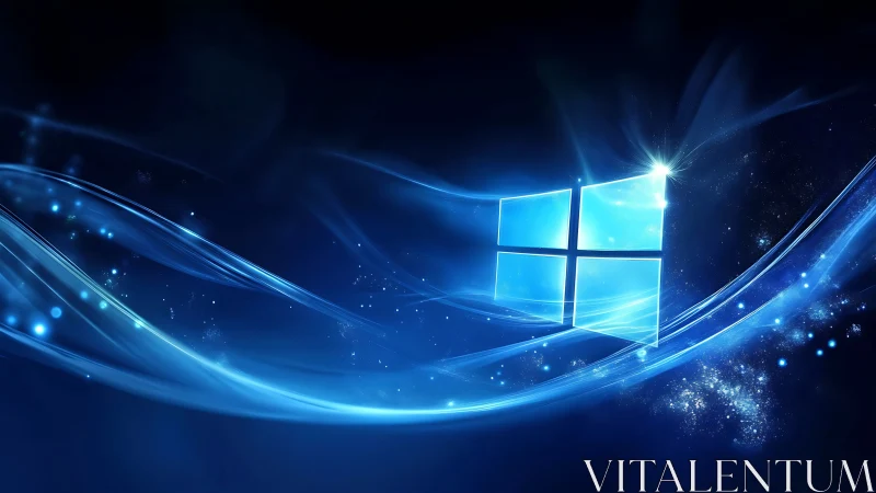 Luminescent window logo drifting through cosmic blue currents.