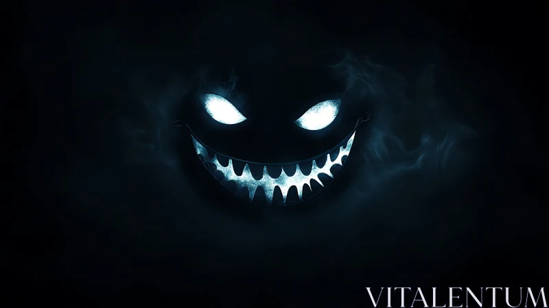 Midnight grin slices through darkness with spectral blue light