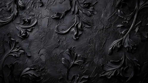 Baroque black relief foliage on textured plaster ground.