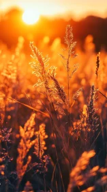 Sunlit wild grasses glowing in fiery golden backlight.