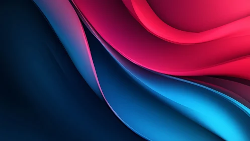 Vibrant red and blue abstract waves create fluid motion