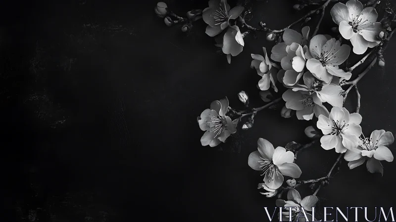 Delicate Blossoms Branch Black and White Study.