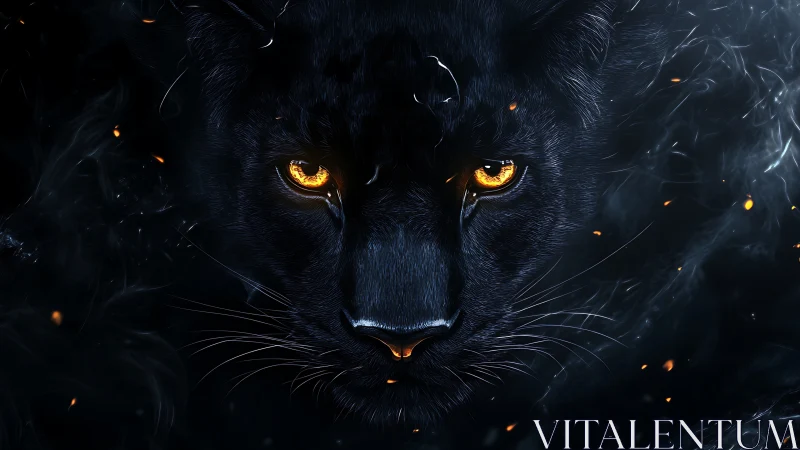 Black Panther with Luminous Golden Eyes and Particle Effects