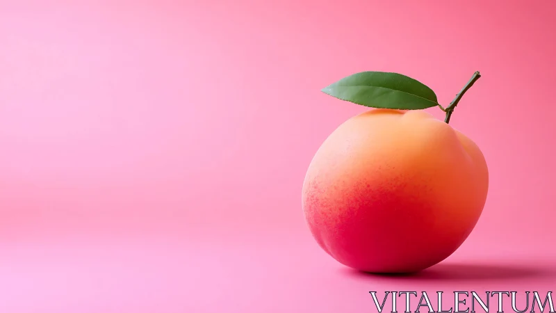 Single ripe peach on monochrome pink gradient studio backdrop.