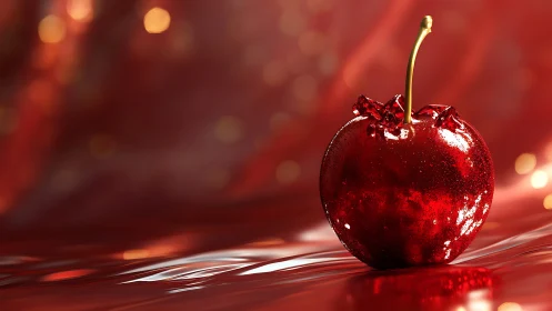 Lustrous candy apple dreaming on molten scarlet silk.