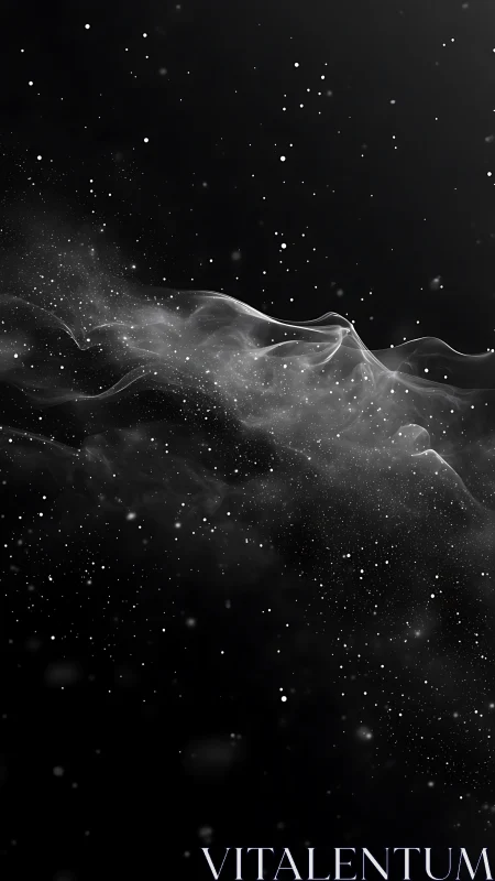 Cosmic dust drifts through dark space in ethereal waves.