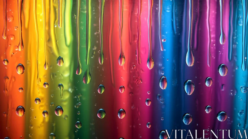 Vertical spectrum bands with water droplets on glass surface.