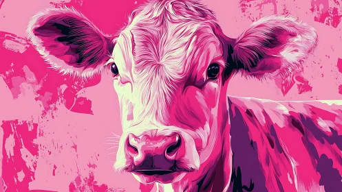 Vibrant magenta cow portrait with bold pop-art stylings.