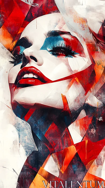 Abstract female portrait integrates bold angular color blocks