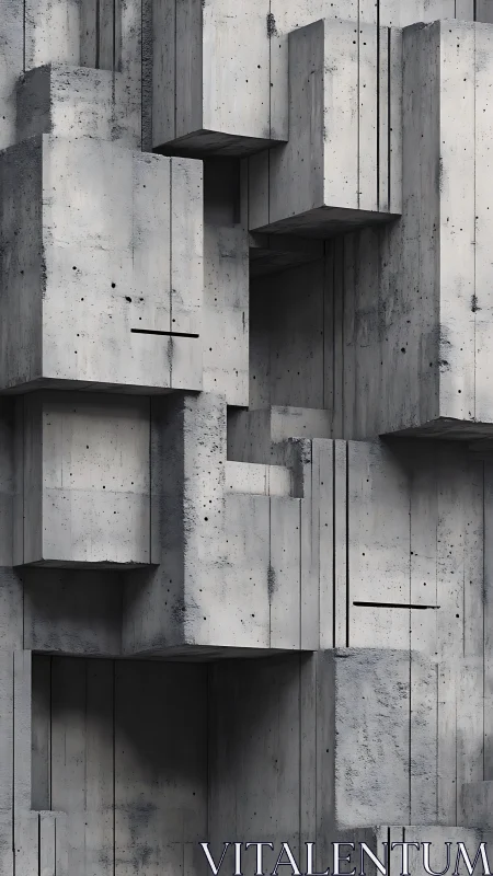 Concrete Wall Composition with Recessed Shelving and Weathered Surface
