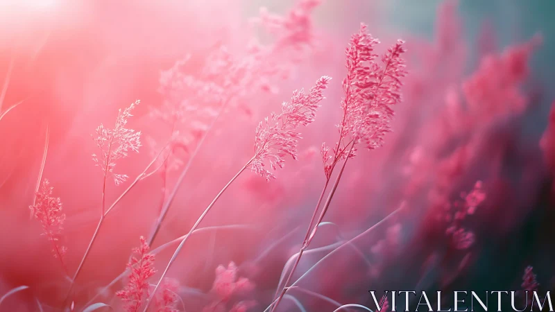 Pink Grass Field in Soft Focus with Depth of Field Effect.