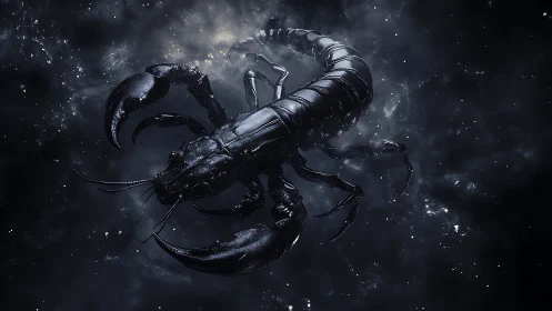 Starlit cosmic scorpion drifting through midnight nebulae.