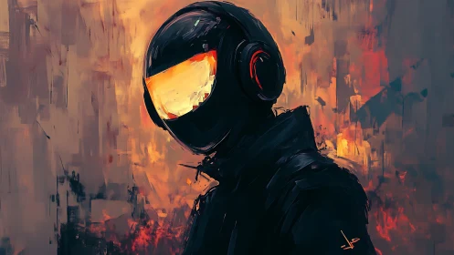 Armored helmeted figure rendered with expressive digital brushwork