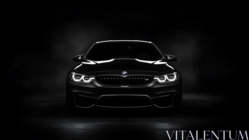 Midnight sports coupe stalks the darkness with neon glare.