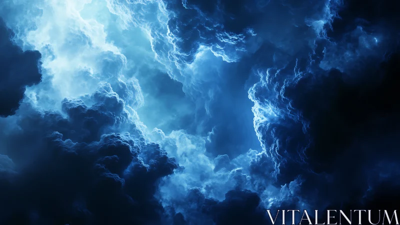 Luminous blue storm clouds form a dense, swirling vortex
