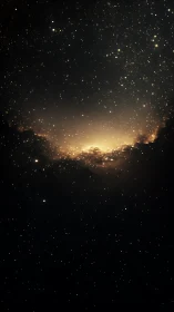 Starlit nebula veil opening over a golden cosmic dawn.