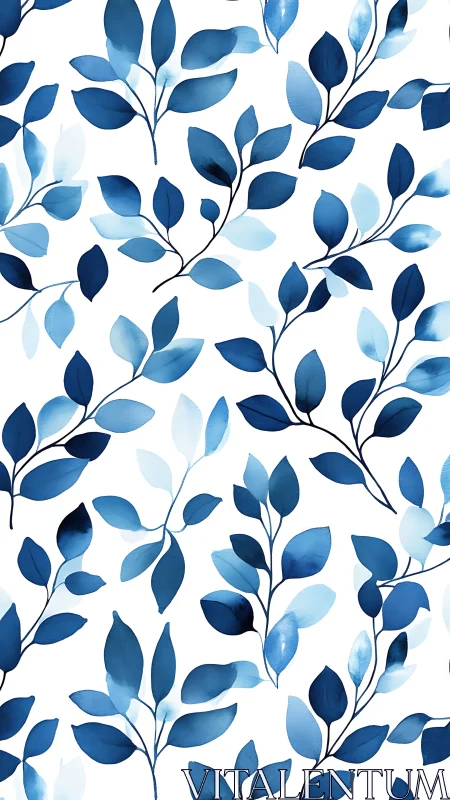 Watercolor foliage pattern renders blue leaf clusters on white