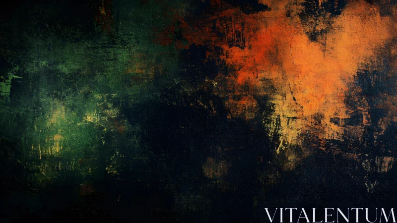 Bold Abstract Textured Painting with Green and Orange Tones.