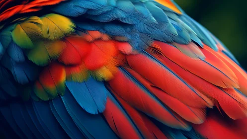 Close-up of Colorful Parrot Feathers in Vivid Nature Photography.