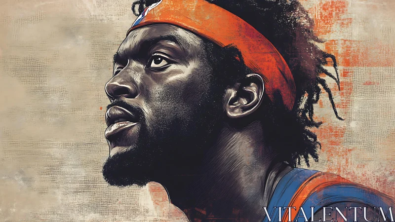 Basketball player portrait gazes upward in gritty focus.
