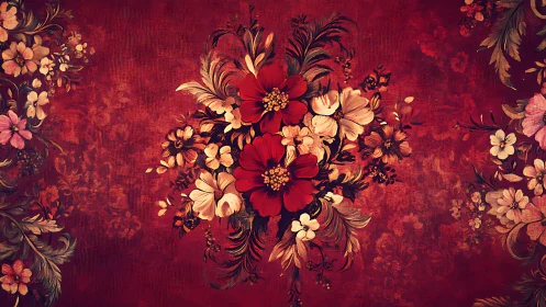 Velvet ember bouquet swirling across vintage crimson night.