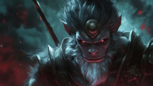 Demonic simian warlord rendered in high-contrast digital painting