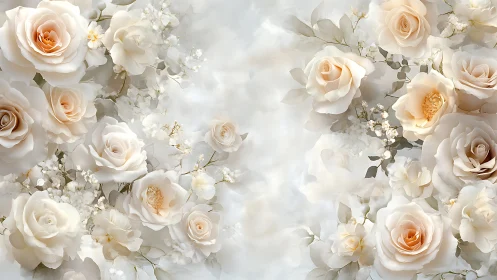 Cream and Peach Roses Blooming Softly Together.