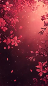 Red Blossoms Against Deep Crimson Gradient.