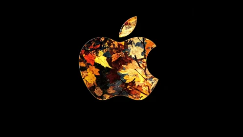 Autumn leaves texture fill iconic bitten apple silhouette