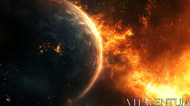 Planetary limb with intense stellar fire and debris field.